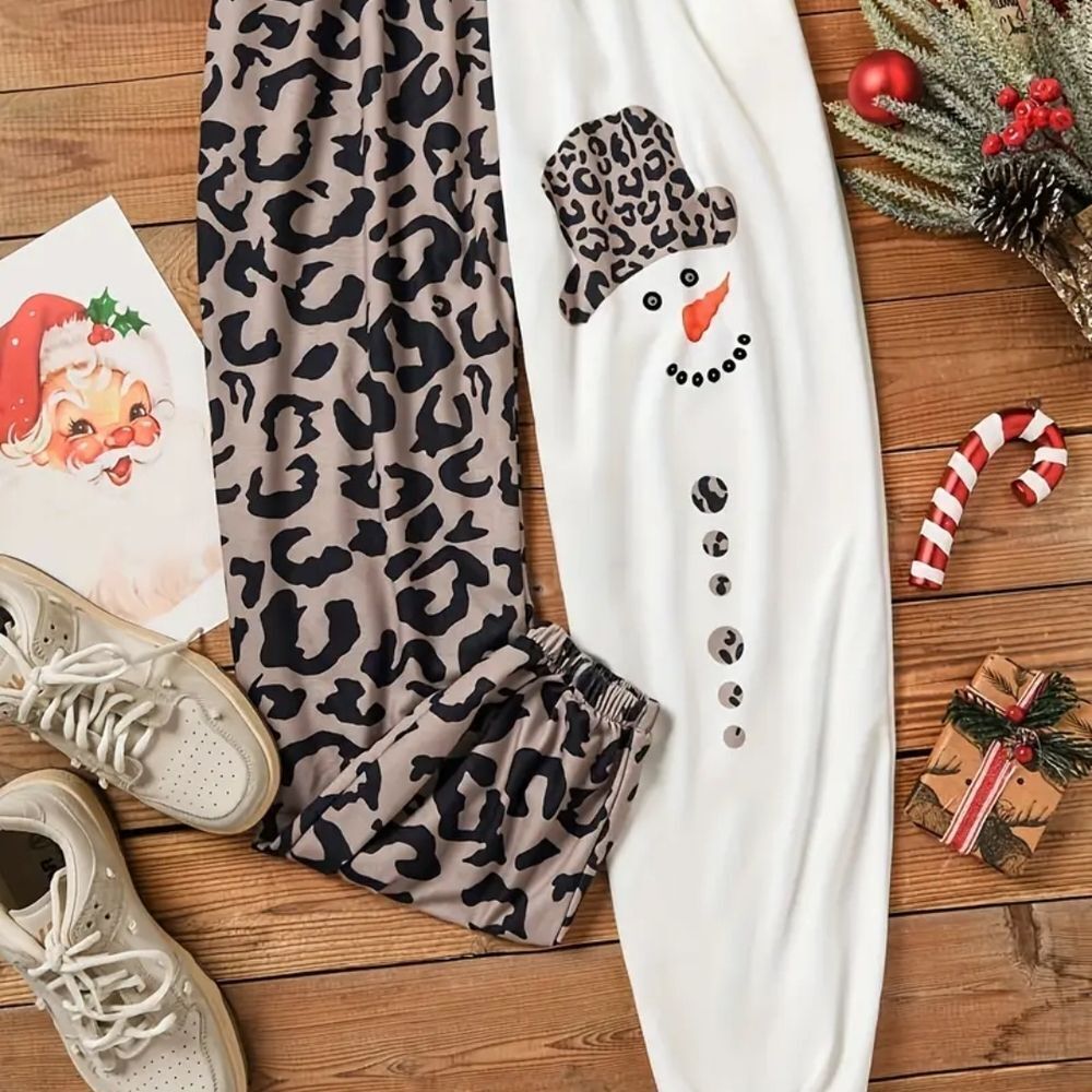 Leopard and Snowman Print Joggers - Picture 4 of 6